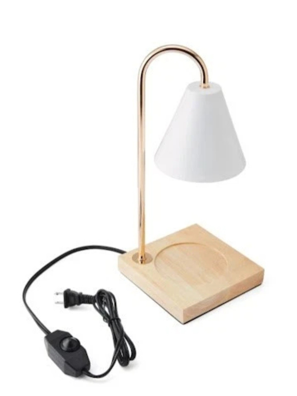 Mikasa Brass Adjustable Candle Warmer with White Shade and Wood Base